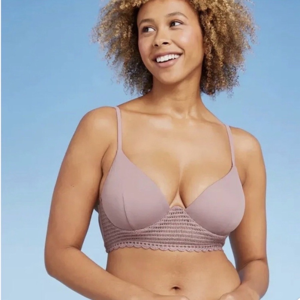Shade & Shore Purple Crochet-Trim Underwire Swim Top 34DD Supportive Adjustable